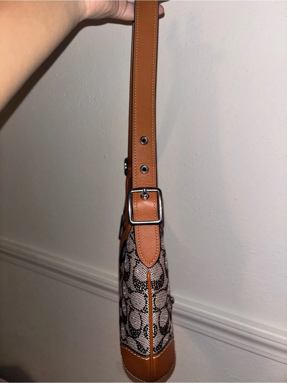 Coach Beige & Brown Signature Jacquard Shoulder Bag
